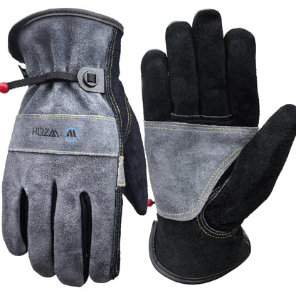 WZQH Leather Work Gloves for Men or Women.Gardening,Welding,Coffee-grey L