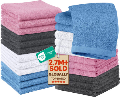 Utopia Towels 24 Pack Washcloths, 12x12 In, 100% Cotton, White