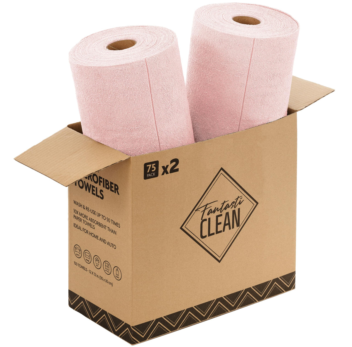 Fantasticlean Microfiber Cleaning Cloth Roll -75 Pack, 12" x 12" (Pink)