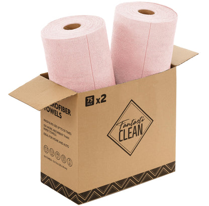 Fantasticlean Microfiber Cleaning Cloth Roll -75 Pack, 12" x 12" (Pink)