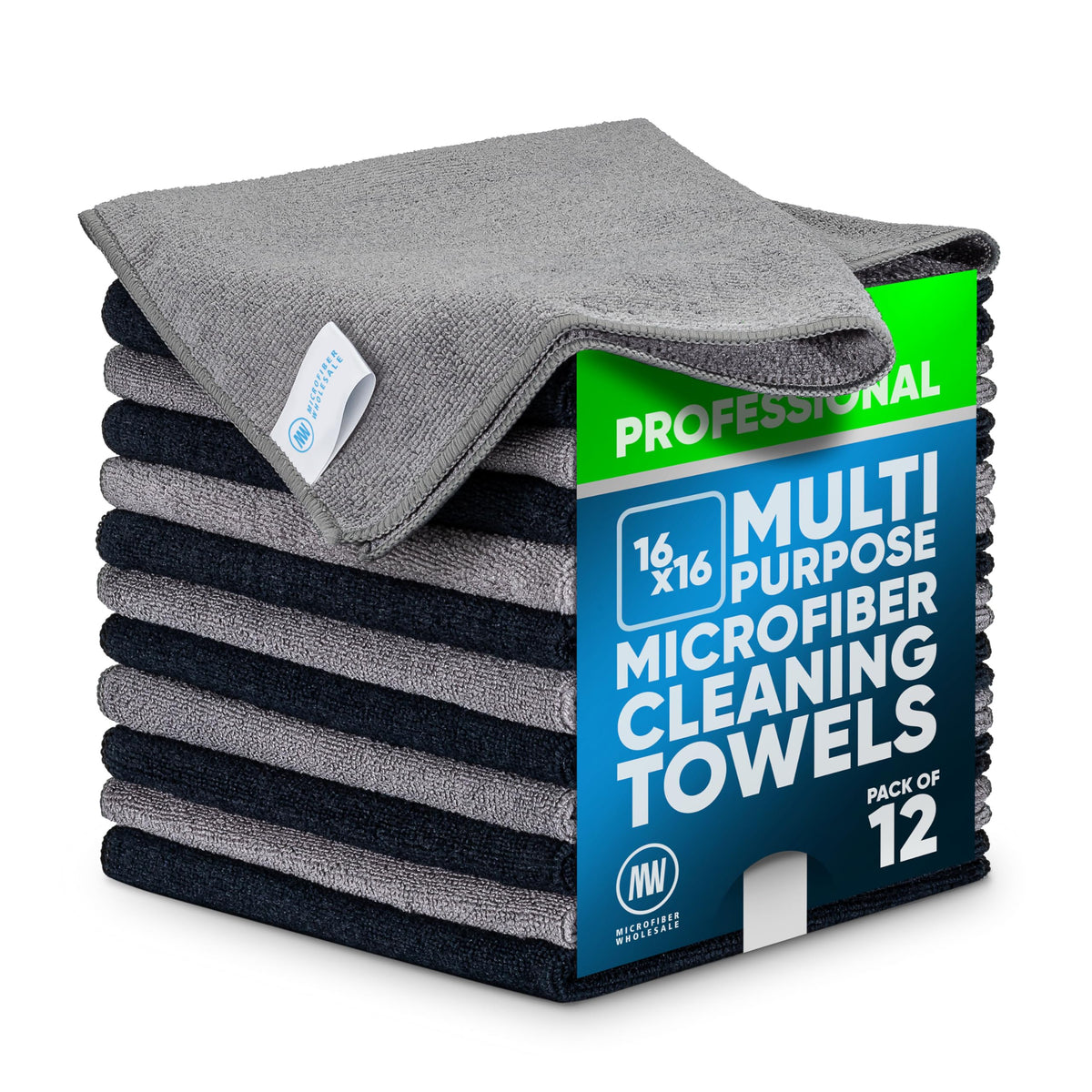 MW Pro Microfiber Cleaning Cloth | Blue | 12 Pack | 16” x 16” | All Purpose Microfiber Towels - Clean, Dust, Polish, Scrub, Absorbent