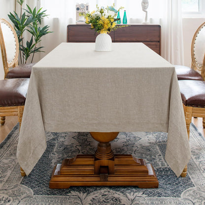 Linen World Linen Tablecloth,100% French Linen Natural Tablecloth 132" x 90" Inch,Washable Rectangular Tablecloth for Dining,Outdoor,Weddings and Restaurants,Decorative Thanksgiving Christmas