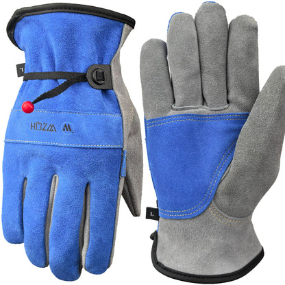 WZQH Leather Work Gloves for Men or Women.Gardening,Welding,Coffee-grey L
