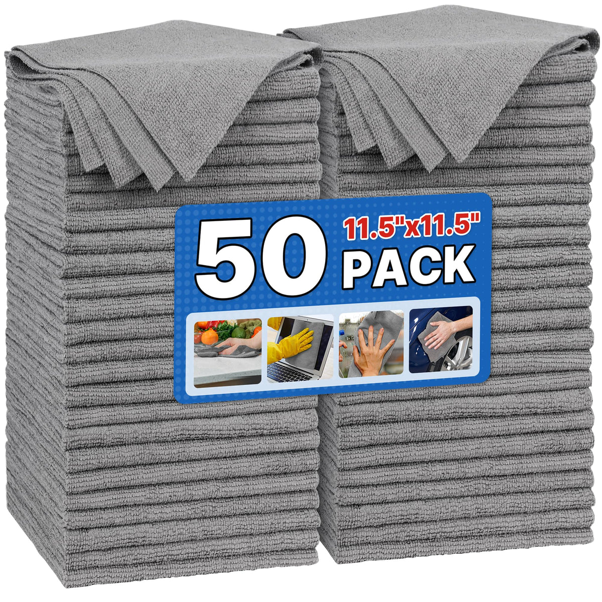FIXSMITH Microfiber Cleaning Cloth, 100 Pack Shop Towels, Micro Fiber Cloth for Cleaning Car, All-Purpose Absorbent Cleaning Rags for Housekeeping, Dust Cloth for Office, Car Wash Towels, 12inx12in