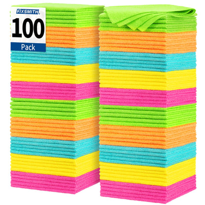 FIXSMITH Microfiber Cleaning Cloth, 100 Pack Shop Towels, Micro Fiber Cloth for Cleaning Car, All-Purpose Absorbent Cleaning Rags for Housekeeping, Dust Cloth for Office, Car Wash Towels, 12inx12in