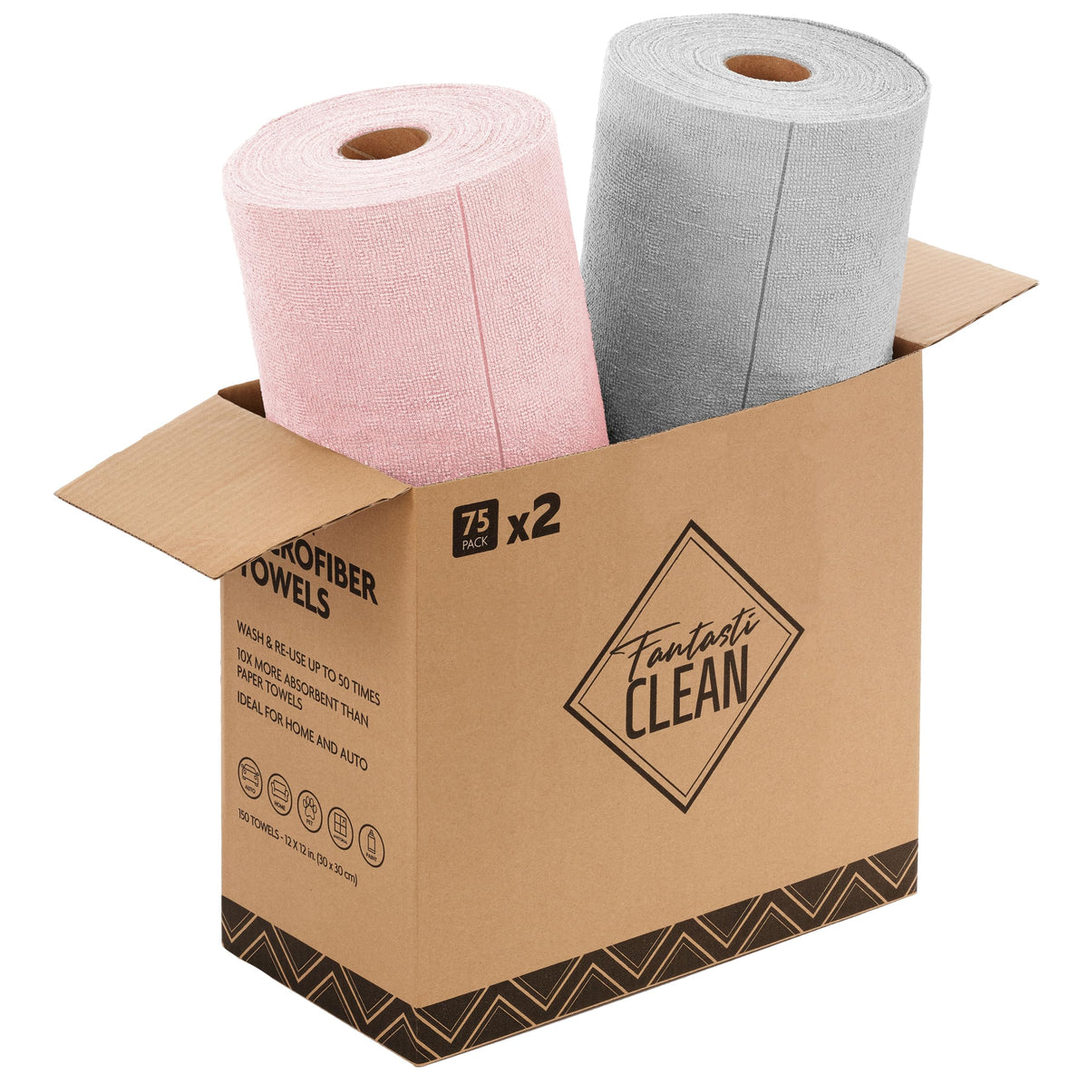 Fantasticlean Microfiber Cleaning Cloth Roll -75 Pack, 12" x 12" (Pink)