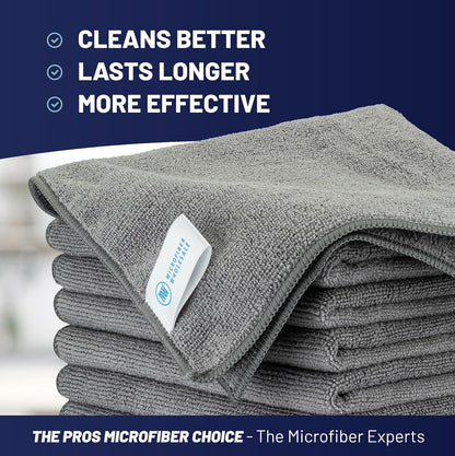 MW PRO Premium Microfiber Cleaning Cloths (12 Pack, 12x12, Grey) - Streak Free Stainless Steel & Glass Towels - Ultra Soft Cleaning Cloths for Screens, Granite & Modern Home - Washable & Reusable