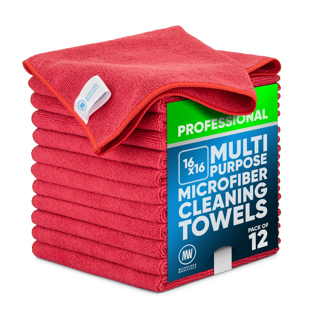 MW Pro Microfiber Cleaning Cloth | Blue | 12 Pack | 16” x 16” | All Purpose Microfiber Towels - Clean, Dust, Polish, Scrub, Absorbent