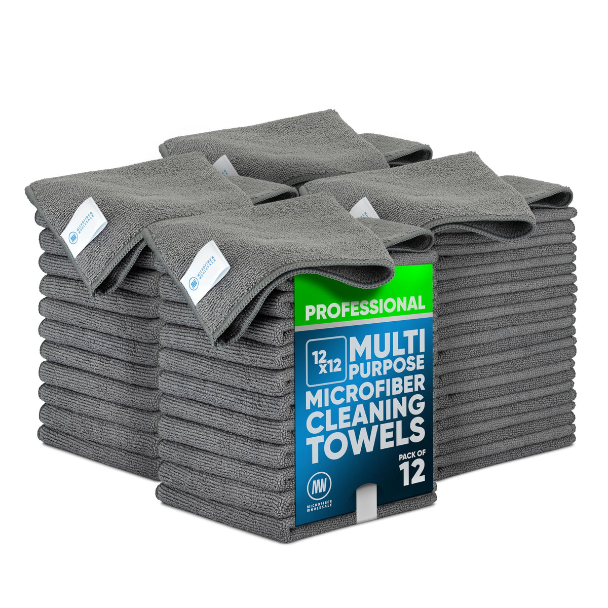 MW PRO Premium Microfiber Cleaning Cloths (12 Pack, 12x12, Grey) - Streak Free Stainless Steel & Glass Towels - Ultra Soft Cleaning Cloths for Screens, Granite & Modern Home - Washable & Reusable