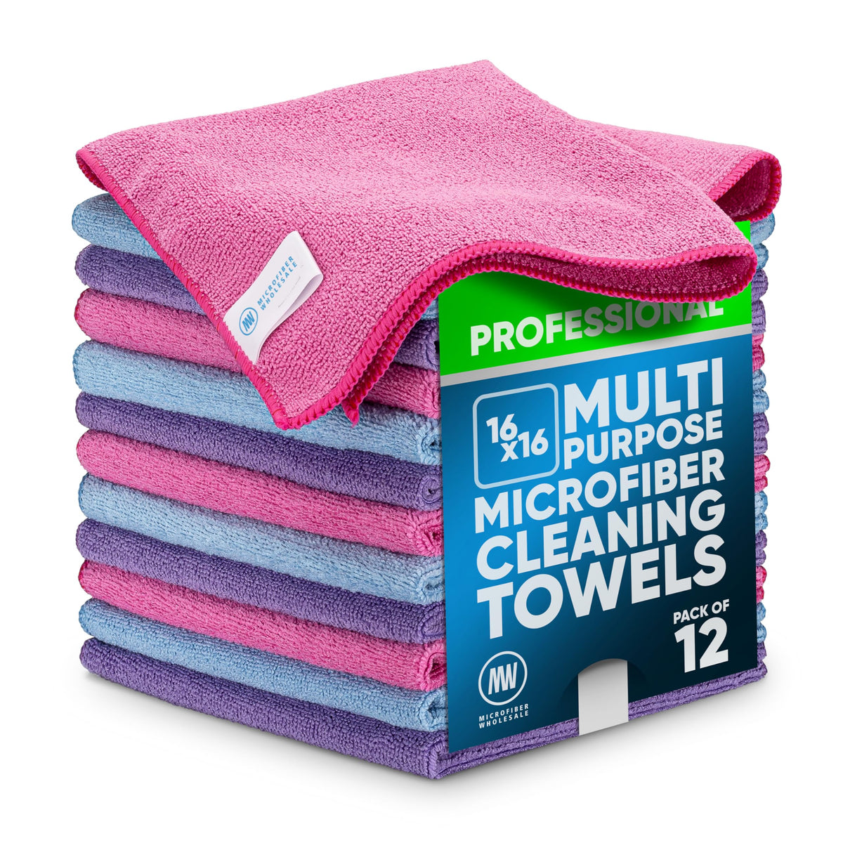 MW Pro Microfiber Cleaning Cloth | Blue | 12 Pack | 16” x 16” | All Purpose Microfiber Towels - Clean, Dust, Polish, Scrub, Absorbent