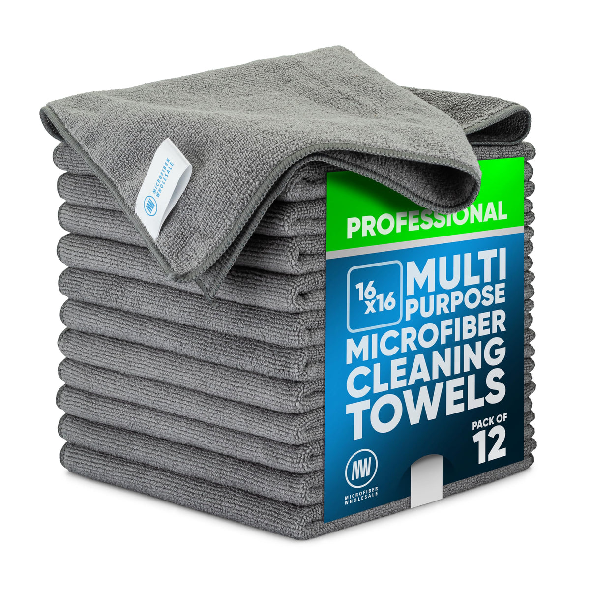 MW Pro Microfiber Cleaning Cloth | Blue | 12 Pack | 16” x 16” | All Purpose Microfiber Towels - Clean, Dust, Polish, Scrub, Absorbent