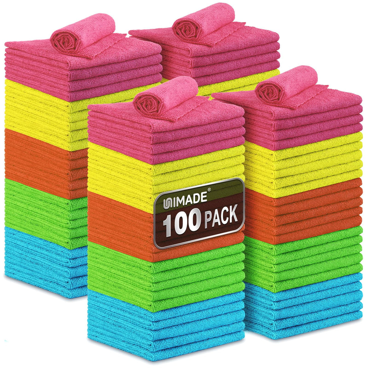 UNIMADE Microfiber Cleaning Cloth, 100PK Commercial Grade Work Rags