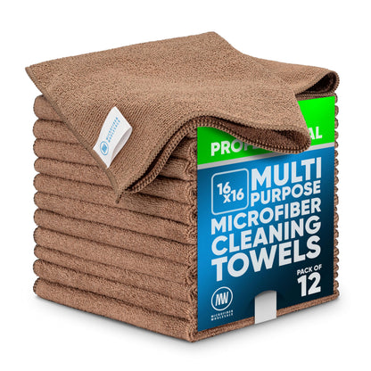 MW Pro Microfiber Cleaning Cloth | Blue | 12 Pack | 16” x 16” | All Purpose Microfiber Towels - Clean, Dust, Polish, Scrub, Absorbent