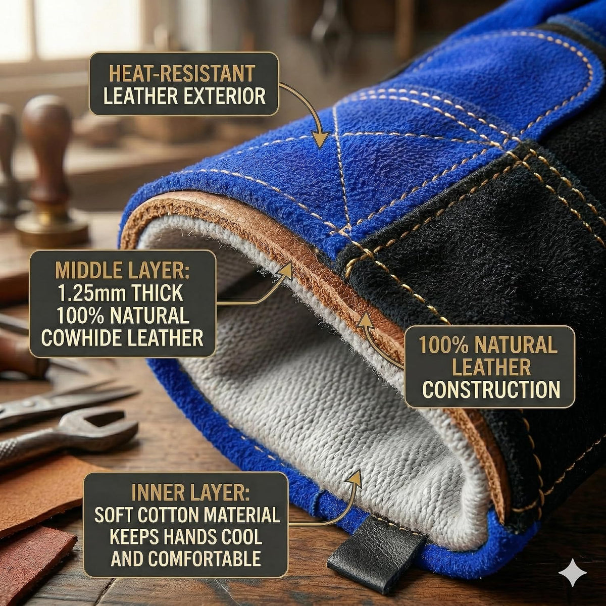 Welding Gloves, 16 Inches Heat Resistant Leather Welding Gloves for Men, Idea for Mig Tig Grill Stick