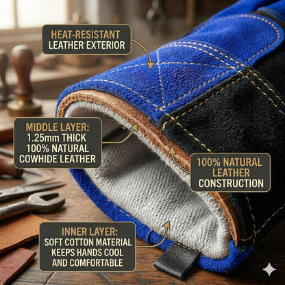 Welding Gloves, 16 Inches Heat Resistant Leather Welding Gloves for Men, Idea for Mig Tig Grill Stick