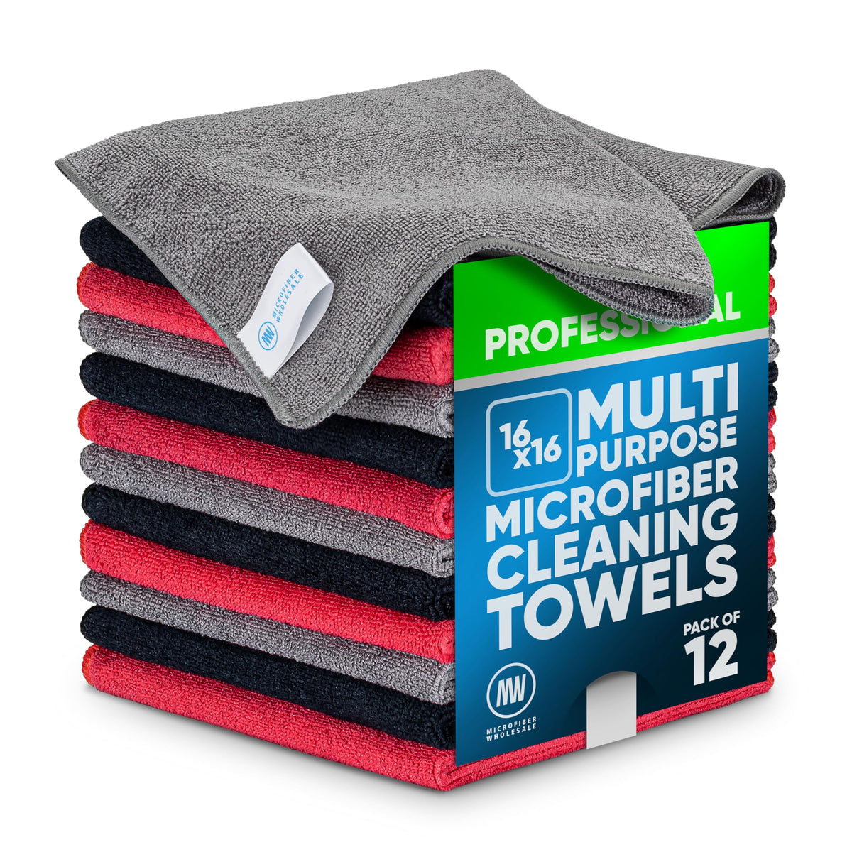 MW Pro Microfiber Cleaning Cloth | Blue | 12 Pack | 16” x 16” | All Purpose Microfiber Towels - Clean, Dust, Polish, Scrub, Absorbent