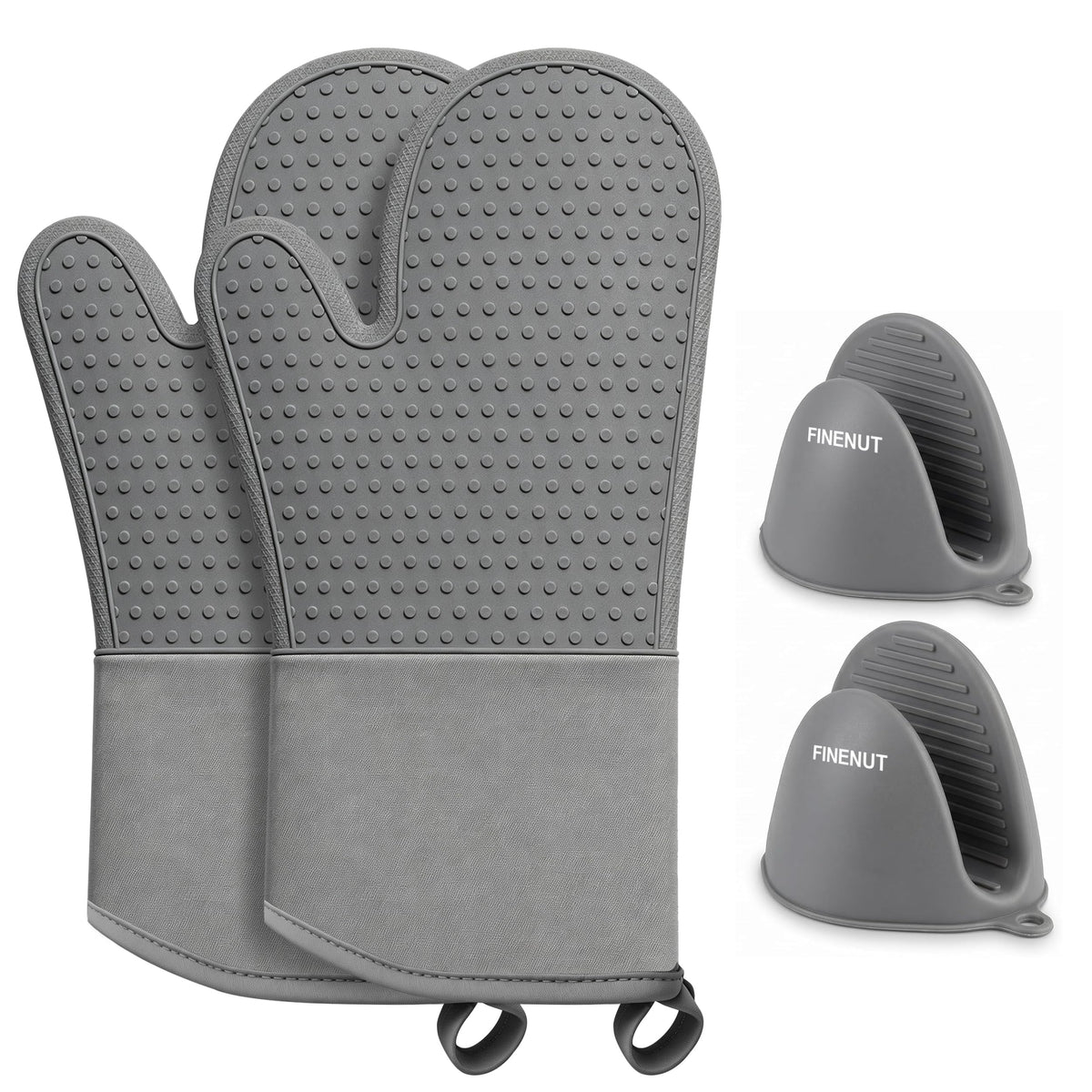 AMISARE 4-Pcs 13.39" Silicone Oven Mitts & Mini Mitts, BBQ Baking Gloves