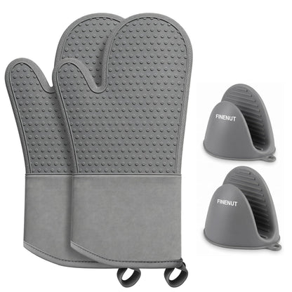 AMISARE 4-Pcs 13.39" Silicone Oven Mitts & Mini Mitts, BBQ Baking Gloves