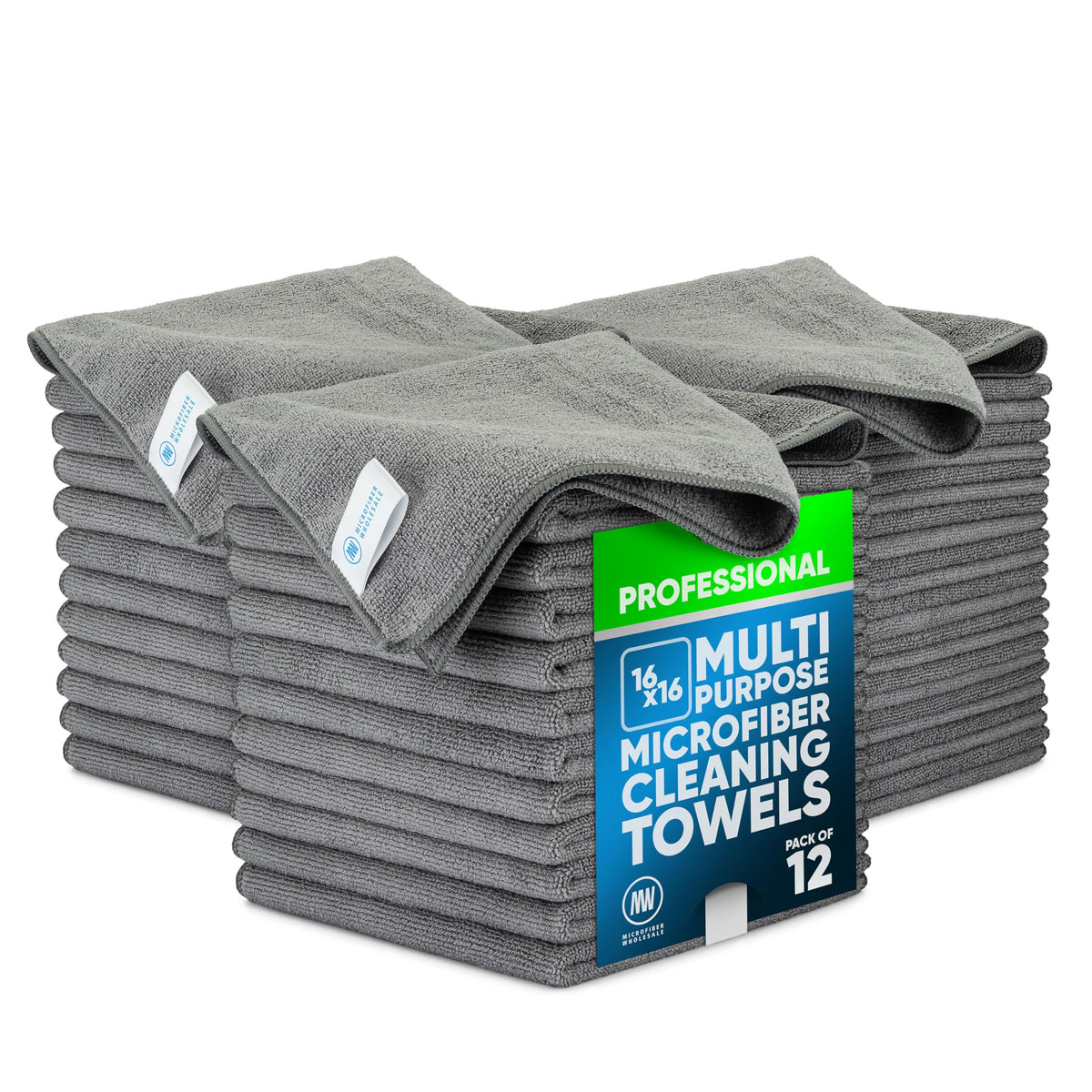 MW Pro Microfiber Cleaning Cloth | Blue | 12 Pack | 16” x 16” | All Purpose Microfiber Towels - Clean, Dust, Polish, Scrub, Absorbent