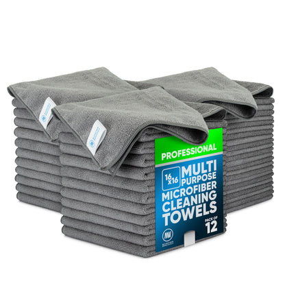 MW Pro Microfiber Cleaning Cloth | Blue | 12 Pack | 16” x 16” | All Purpose Microfiber Towels - Clean, Dust, Polish, Scrub, Absorbent