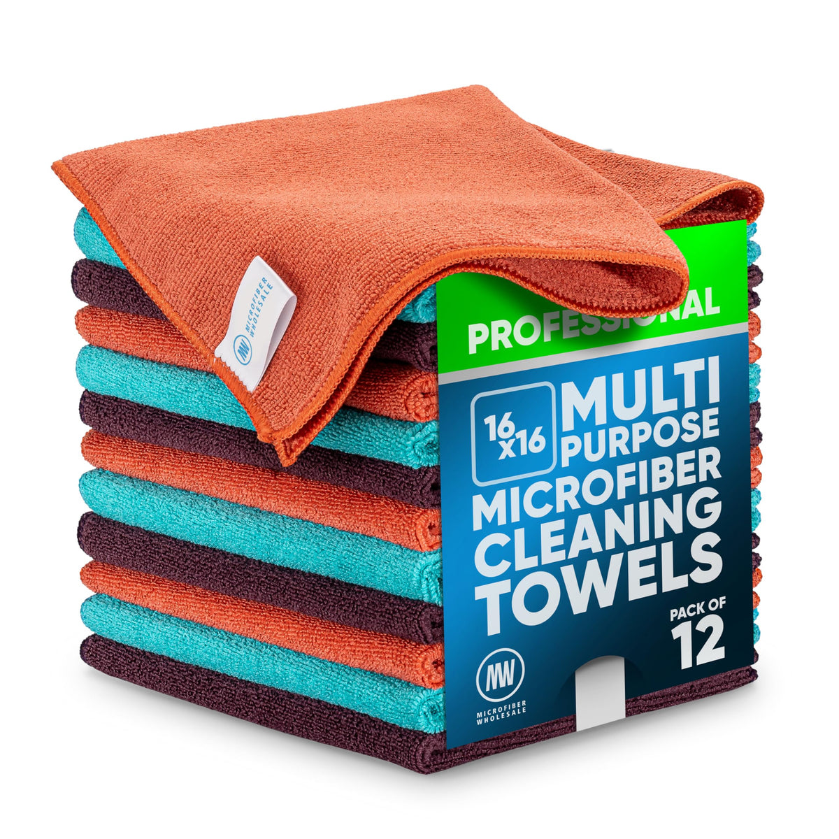 MW Pro Microfiber Cleaning Cloth | Blue | 12 Pack | 16” x 16” | All Purpose Microfiber Towels - Clean, Dust, Polish, Scrub, Absorbent
