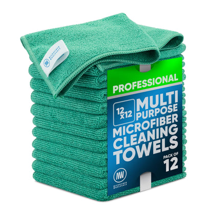 MW PRO Premium Microfiber Cleaning Cloths (12 Pack, 12x12, Grey) - Streak Free Stainless Steel & Glass Towels - Ultra Soft Cleaning Cloths for Screens, Granite & Modern Home - Washable & Reusable