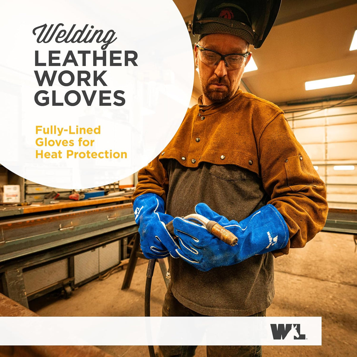 Wells Lamont Men's Welding Gloves, Split Cowhide Leather, Blue, Large