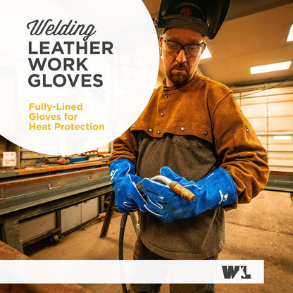 Wells Lamont Men's Welding Gloves, Split Cowhide Leather, Blue, Large