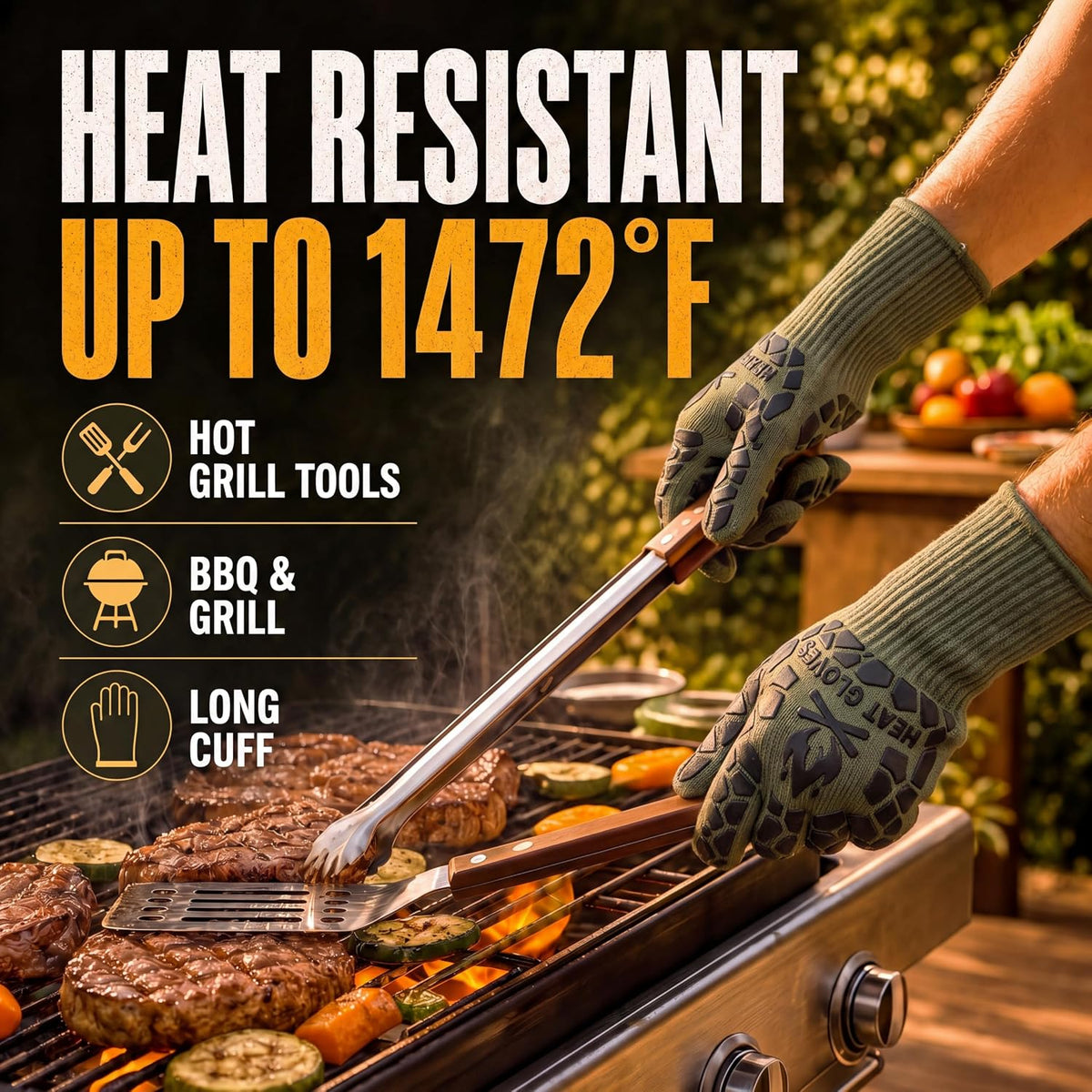 BBQ Gloves Heat Resistant Cooking Grill Gloves Heat Proof for Men