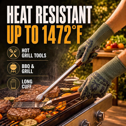 BBQ Gloves Heat Resistant Cooking Grill Gloves Heat Proof for Men