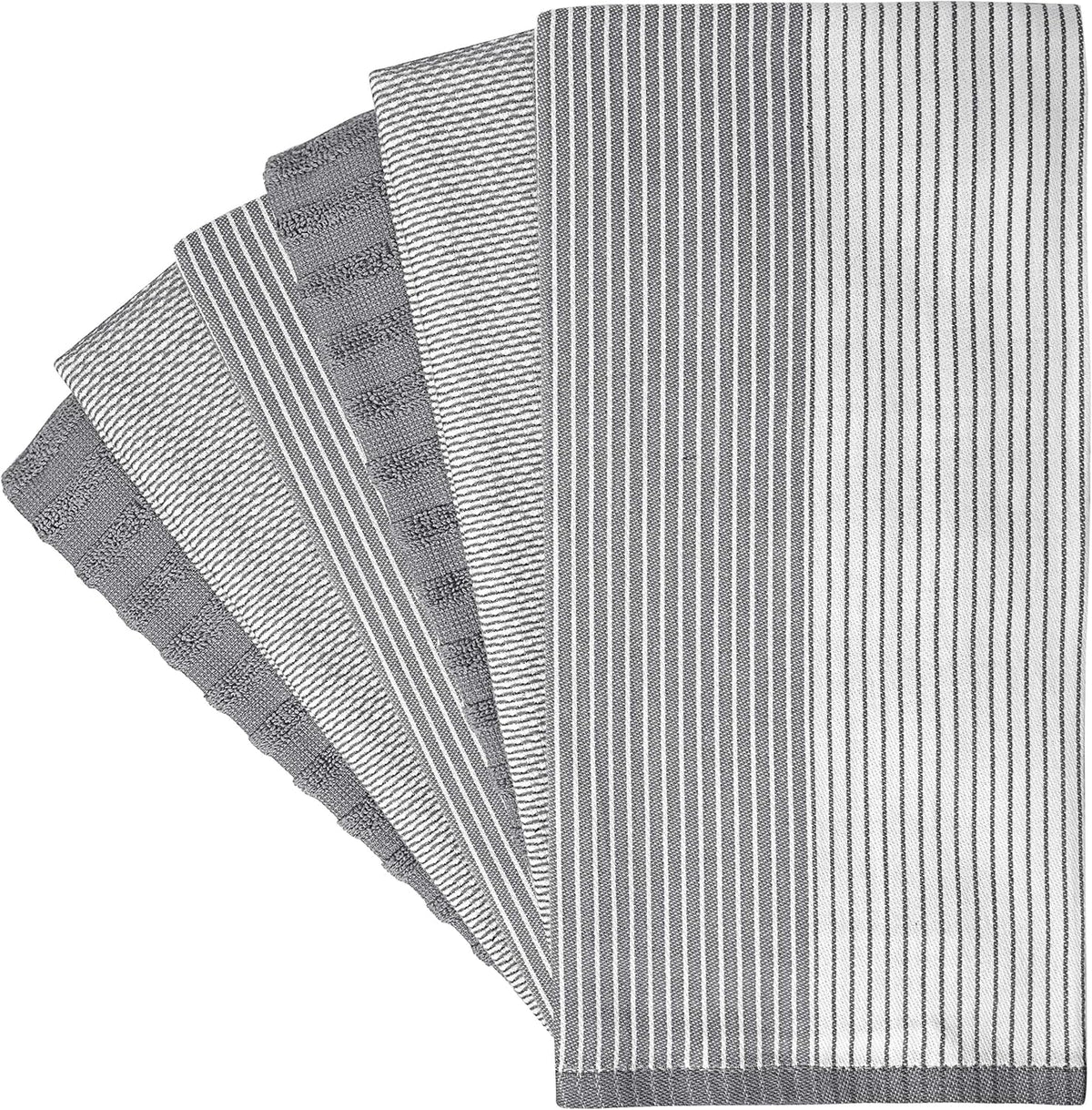 Premium Kitchen Towels 6 Pack 100% Cotton, 20"x28" Dish Towels - Grey